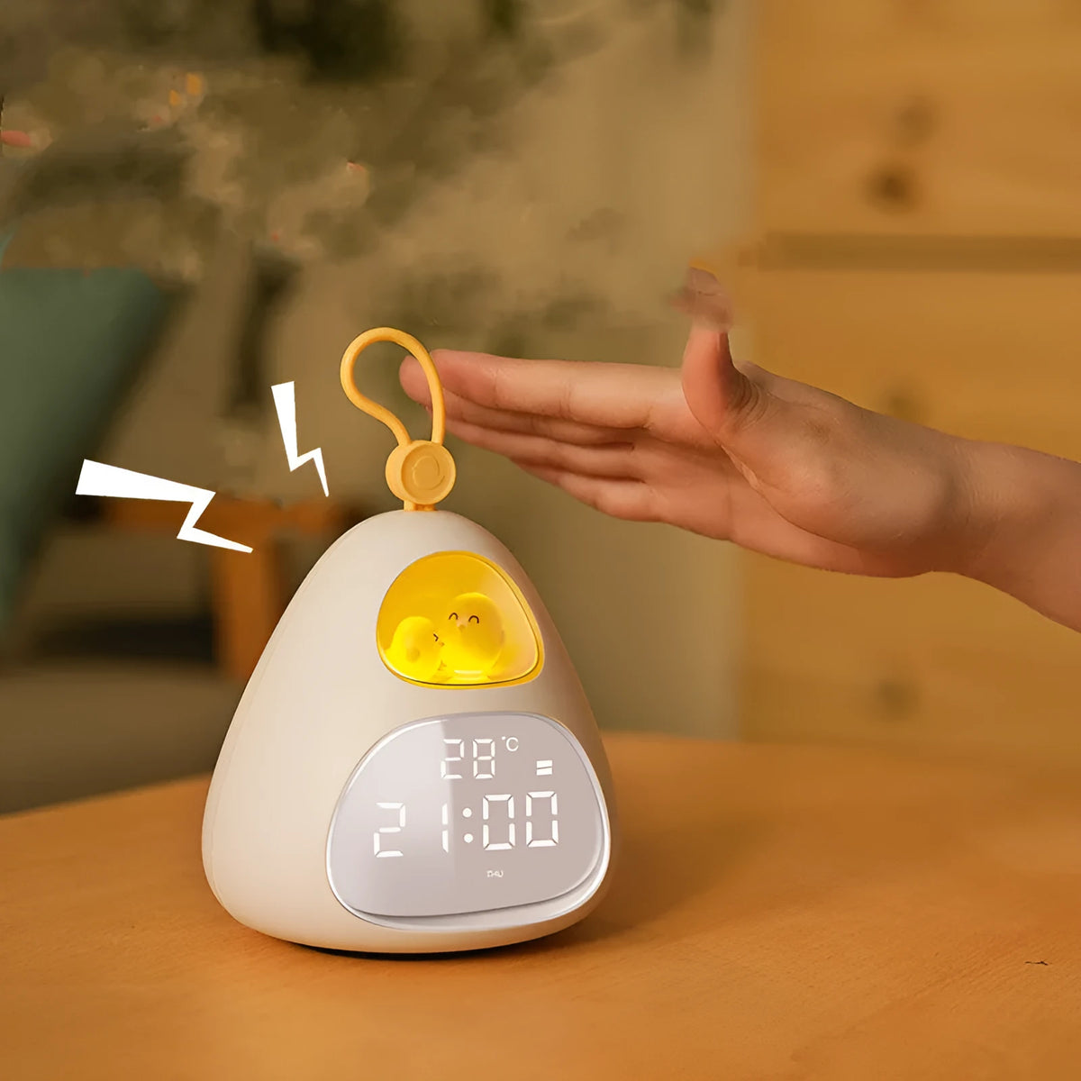 White cartoon triangle alarm clock, single-sided printed, for students and night charging