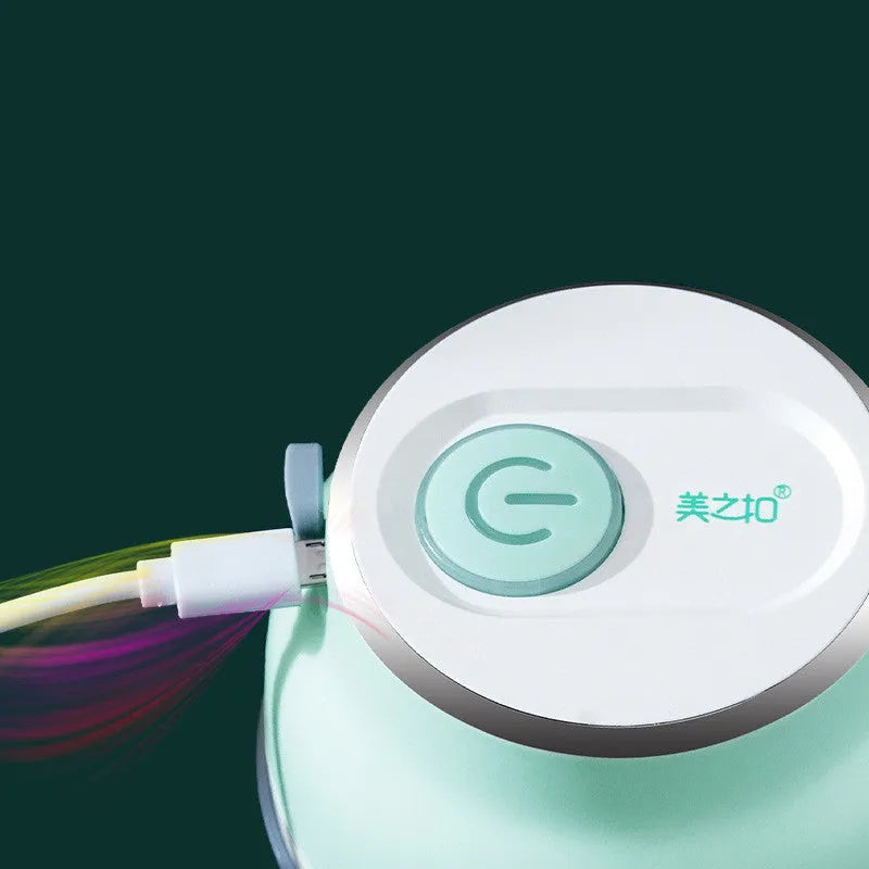 Portable electric food chopper with transparent cup and stainless steel blades showing 150ml and 230ml capacity options