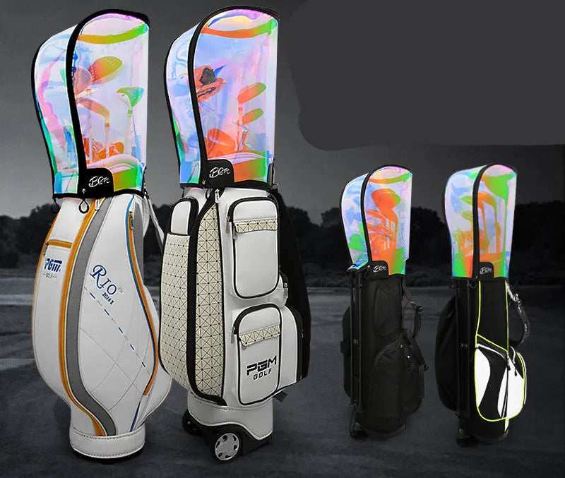 Universal colourful transparent hat for golf bags with adjustable buckle and laser seven colours design