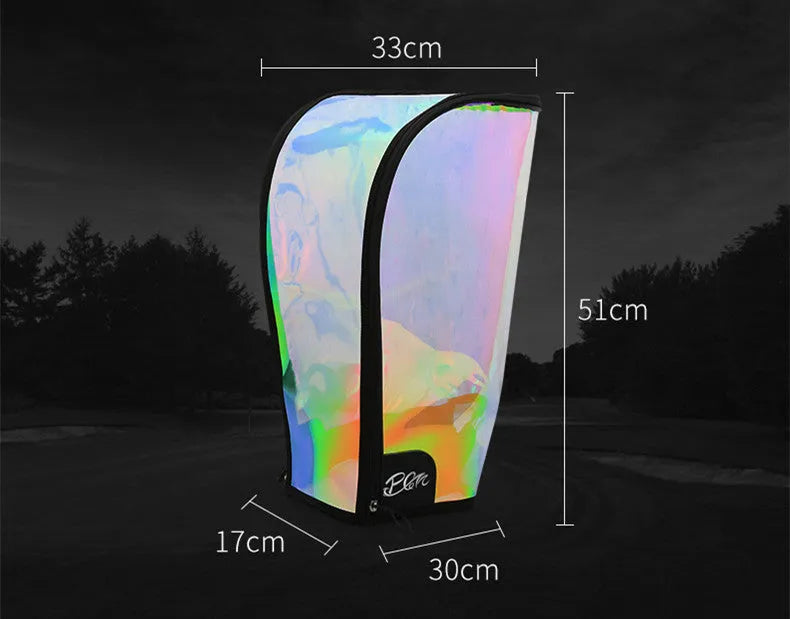 Universal colourful transparent hat for golf bags with adjustable buckle and laser seven colours design