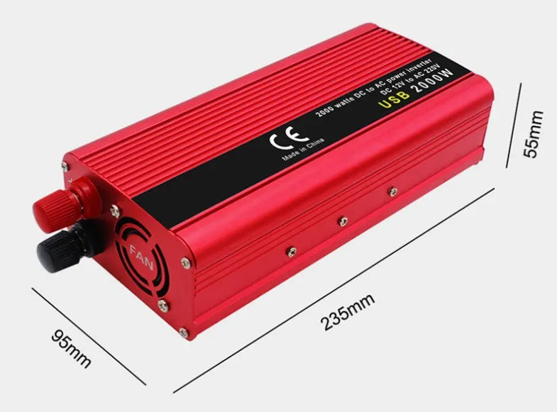 2000W modified sine wave car inverter with dual USB ports and protection features