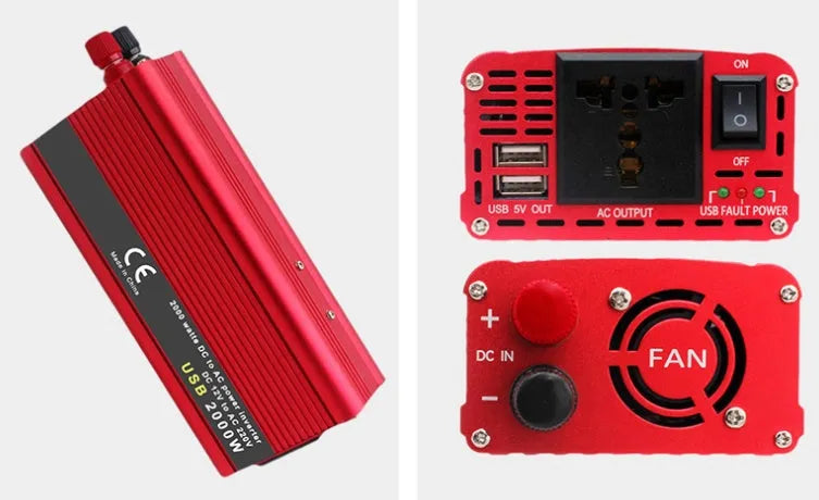 2000W modified sine wave car inverter with dual USB ports and protection features