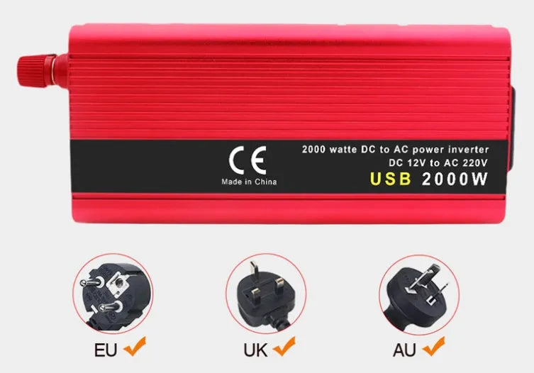 2000W modified sine wave car inverter with dual USB ports and protection features