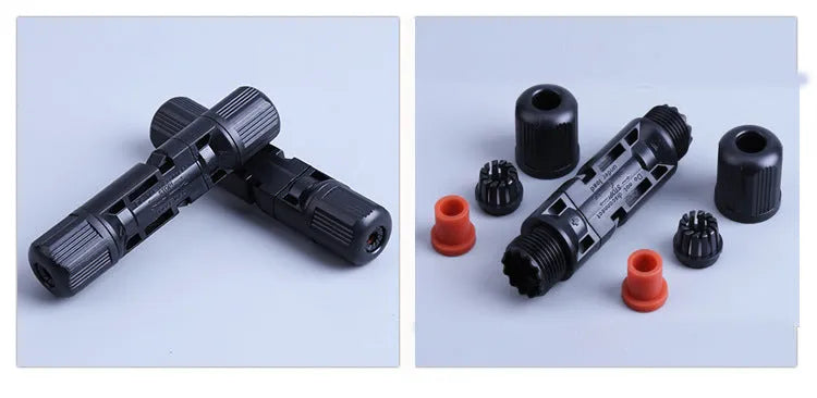 10 pairs of waterproof black bar-shaped AC/DC wire cable connectors with copper contacts and 90mm cable length