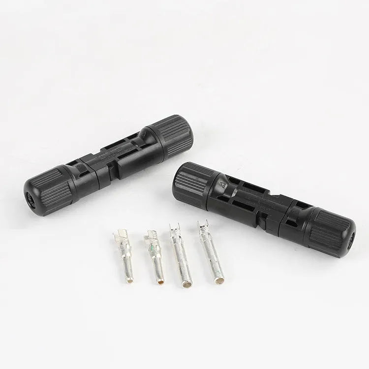 10 pairs of waterproof black bar-shaped AC/DC wire cable connectors with copper contacts and 90mm cable length