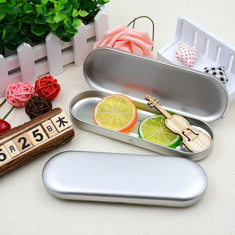 Rectangular tinplate cosmetic and pen storage box with frosted iron finish and offset printing