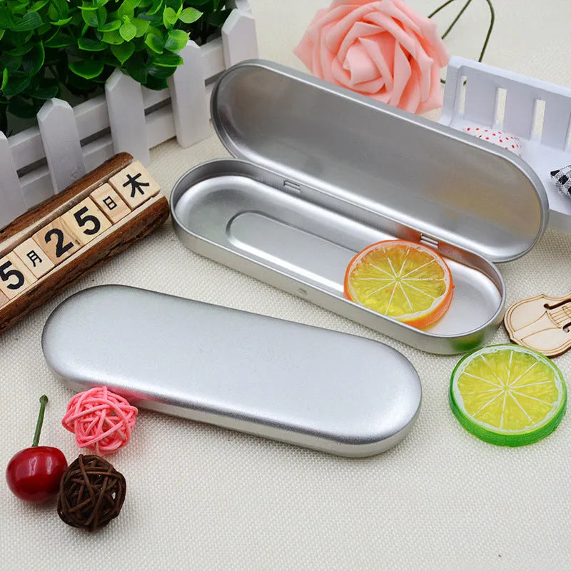 Rectangular tinplate cosmetic and pen storage box with frosted iron finish and offset printing