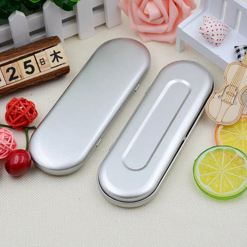 Rectangular tinplate cosmetic and pen storage box with frosted iron finish and offset printing