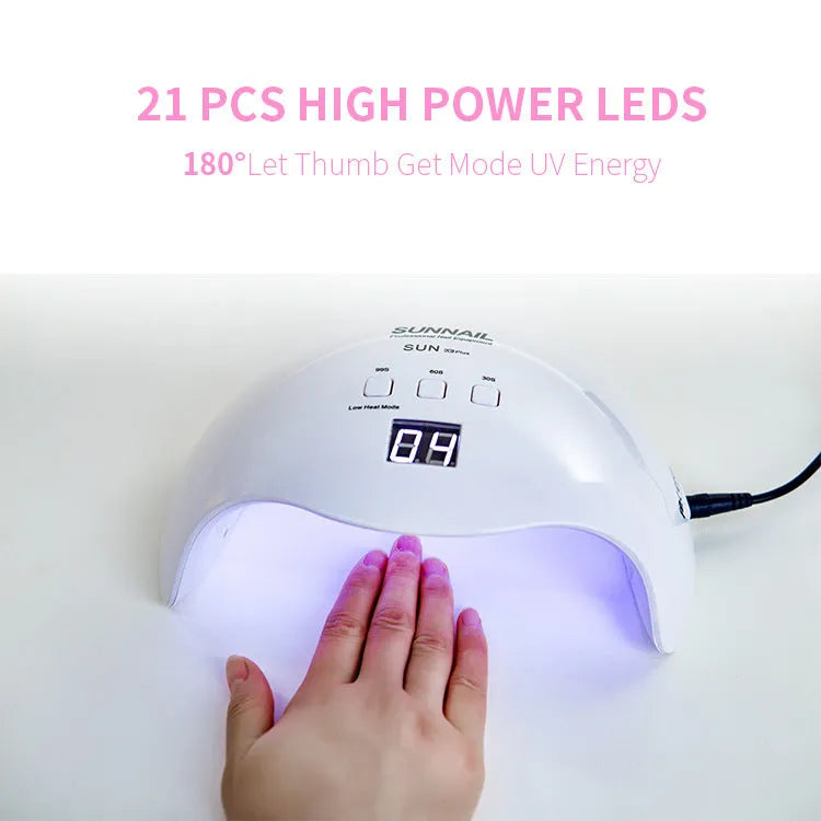 SUN X9Plus white nail phototherapy LED lamp with 21 beads and 48W power for gel nail drying