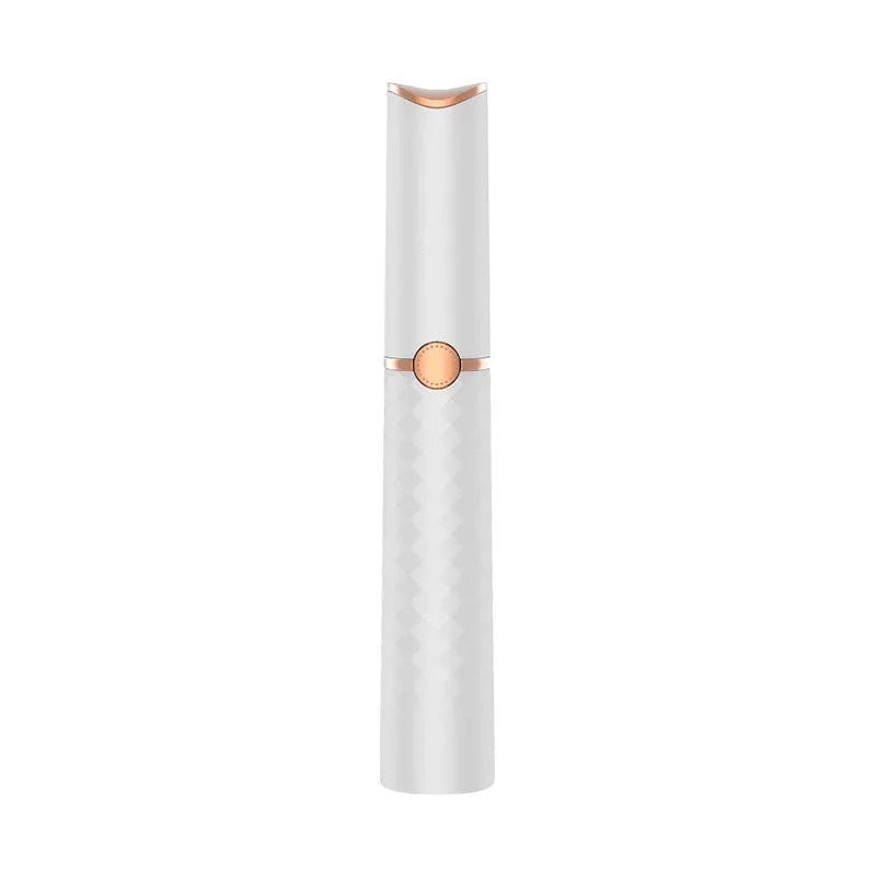 White electric eyebrow trimmer with stainless steel blades and LED light, 12.2 cm portable size