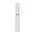White electric eyebrow trimmer with stainless steel blades and LED light, 12.2 cm portable size