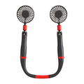Rechargeable hand-held hanging neck fan in white or black red, 4000mAh battery, 330x190mm, ABS and silicone