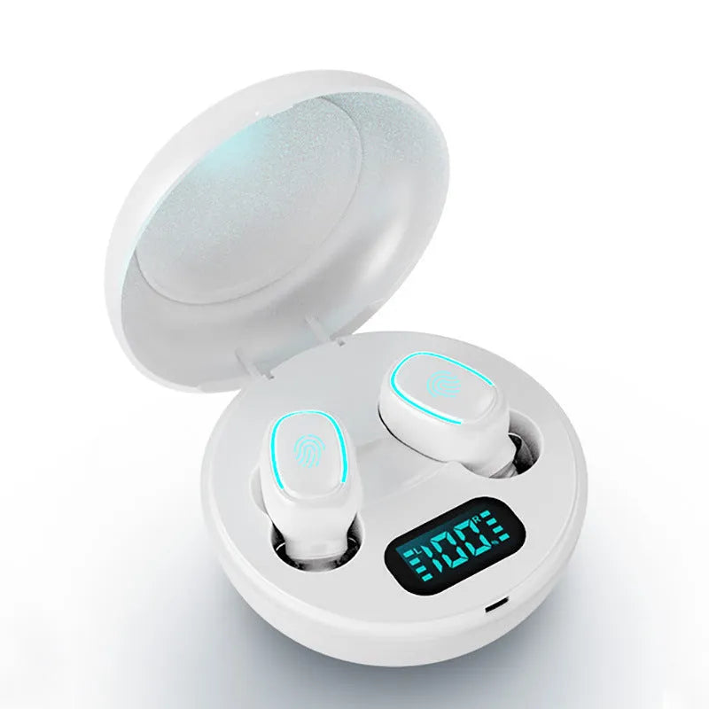 Wireless Bluetooth TWS earbuds in white, black, and red colours showing in-ear private mould design
