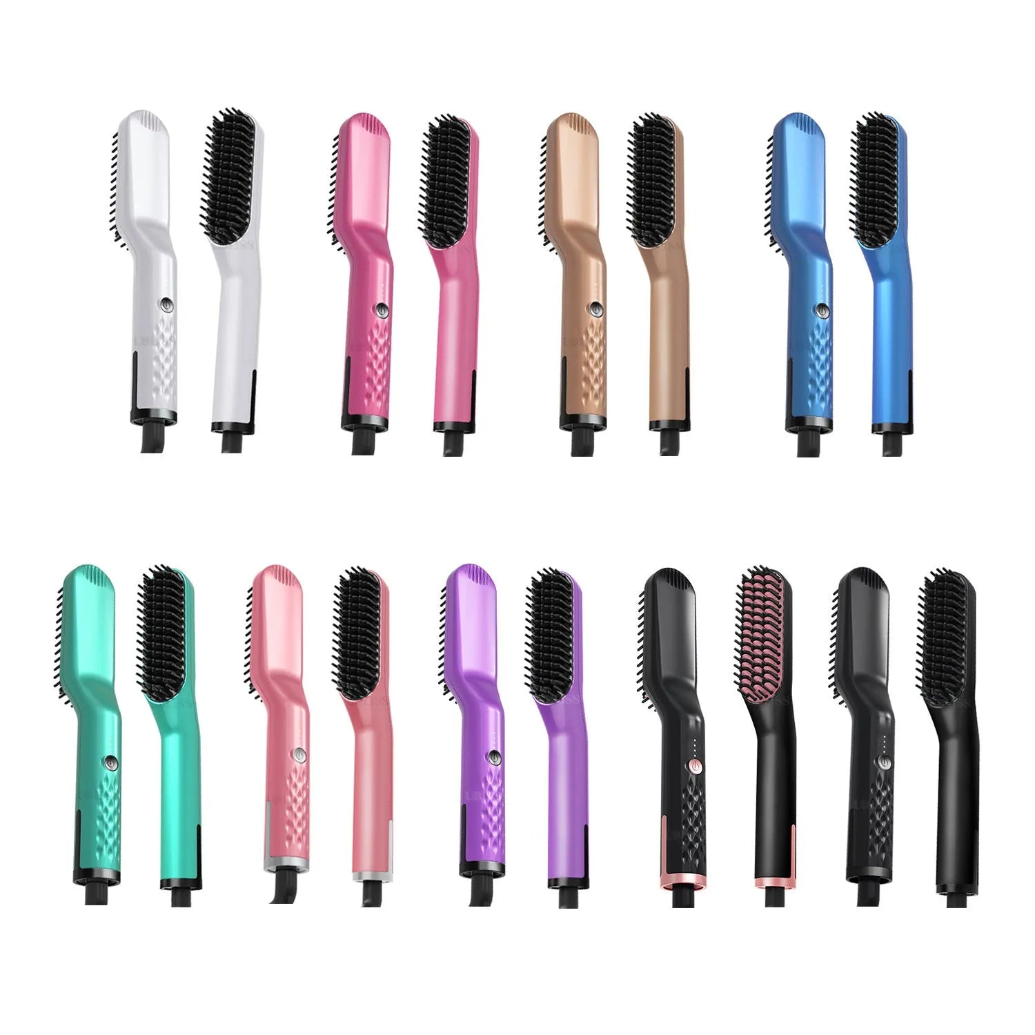 Hair styling comb with roll and straight dual-use function, tourmaline ceramic heater, and 10 temperature settings, in black