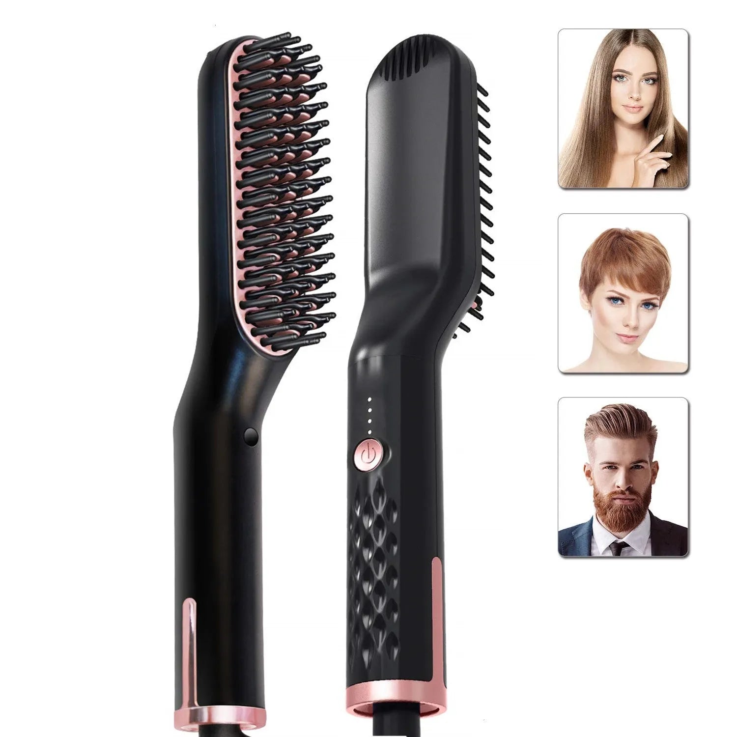 Hair styling comb with roll and straight dual-use function, tourmaline ceramic heater, and 10 temperature settings, in black