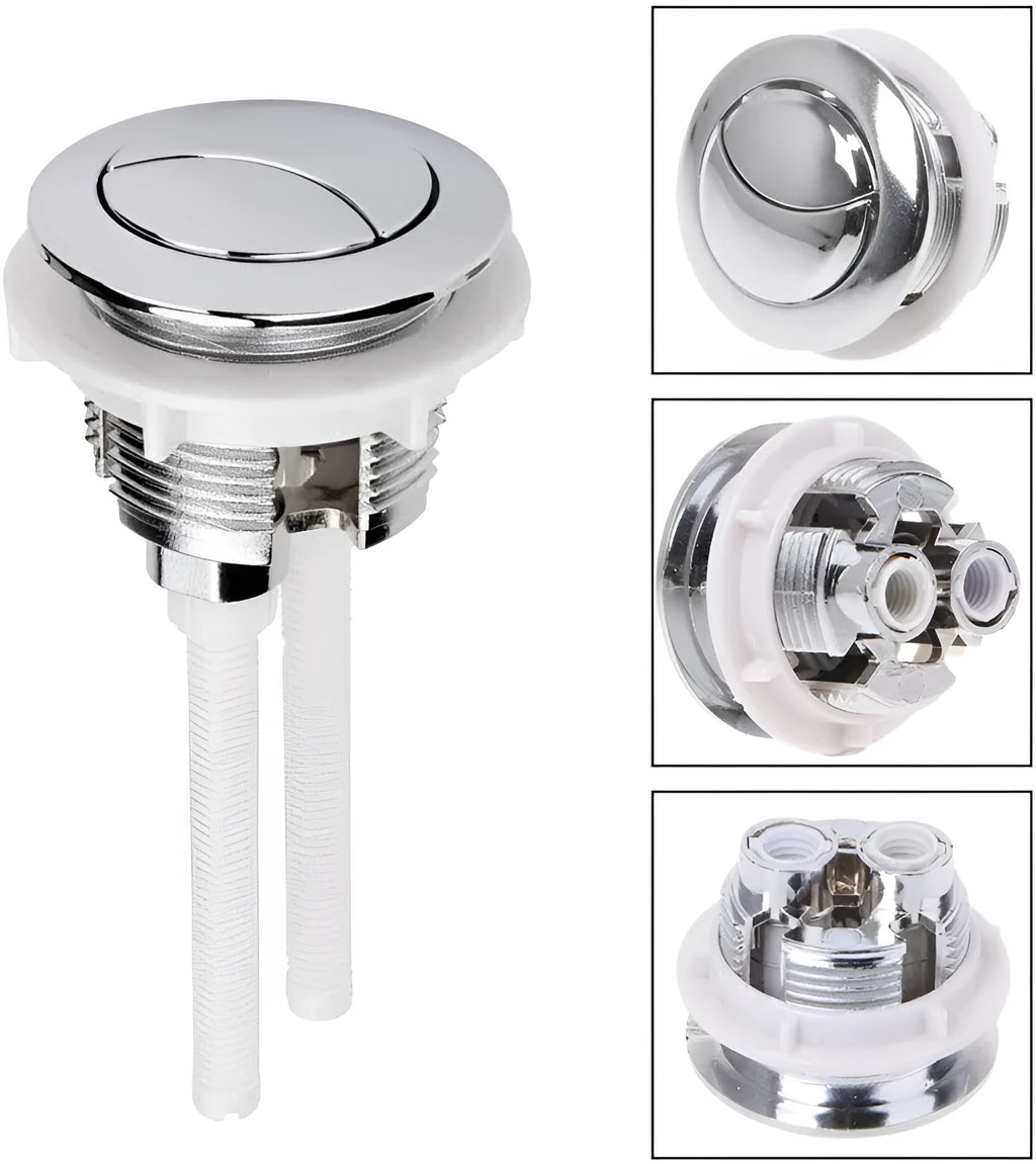 A white ABS plastic double flush button for a toilet cistern, shown at 38mm size.