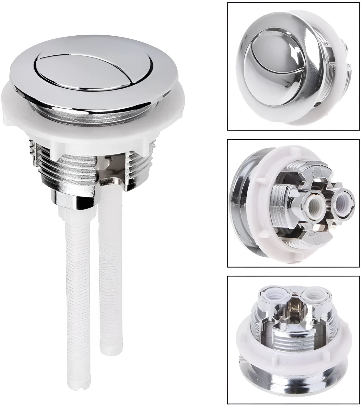 38mm round dual-flush button for toilet cistern, made from white ABS plastic.