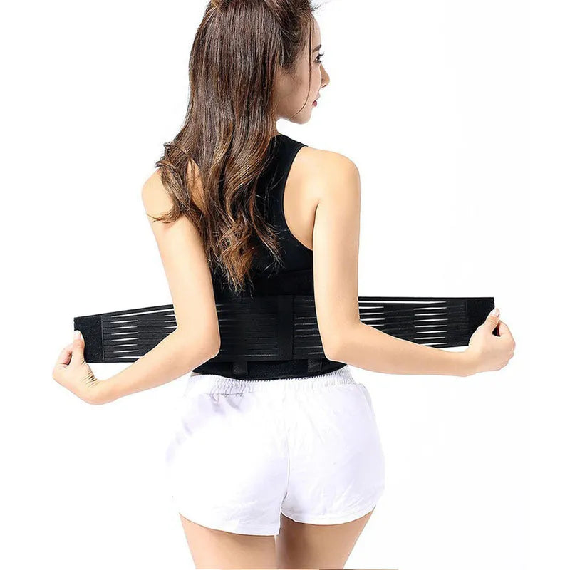 Beige self-heating magnetic waist protection fixed belt made of elastic cloth, shown laid flat.