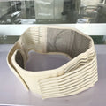 Beige self-heating magnetic waist protection fixed belt made of elastic cloth, shown laid flat.