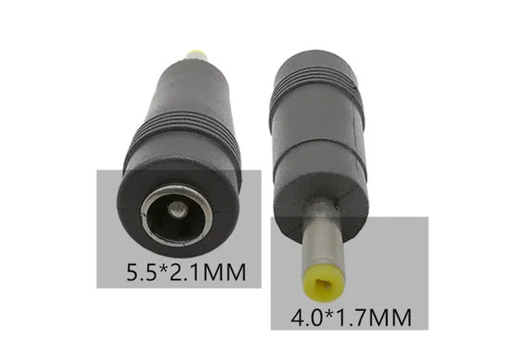 Black round DC power adapter 5.5x2.1 female to 4.0x1.7 male plug connector