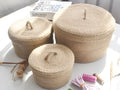 Japanese linen fabric storage basket with cover in three sizes for bedroom organisation