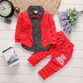 Toddler boys casual two-piece suit set with printed design in grey, navy blue or red colours