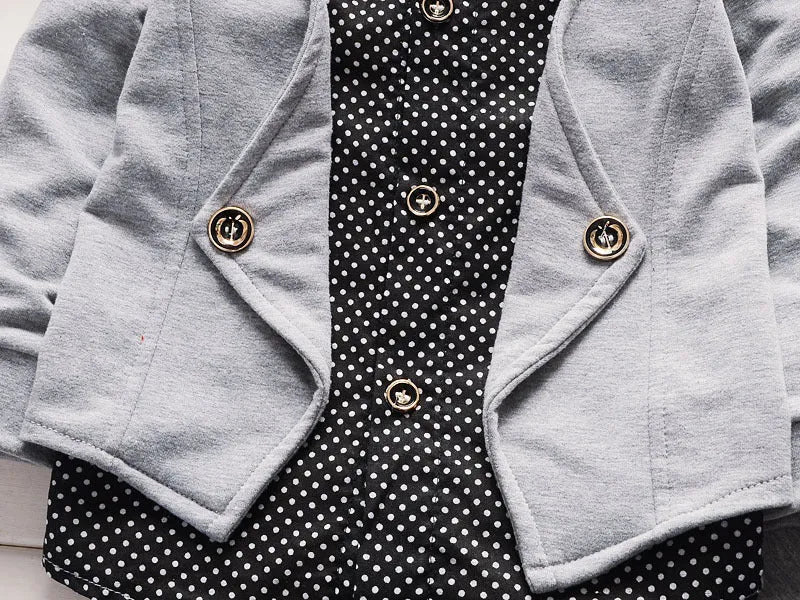 Toddler boys casual two-piece suit set with printed design in grey, navy blue or red colours