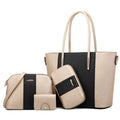 Fashion women's PU mother and child cross-body bag set in black and gold with two zip-closure bags
