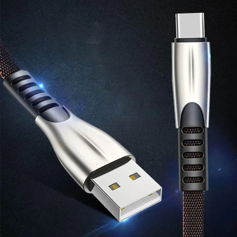 Android fast charging cable in black, blue, and red colours with 1 metre length