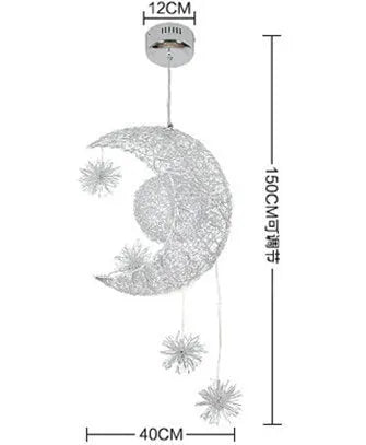 Aluminium wire star moon chandelier with zinc alloy construction and iron lamp body