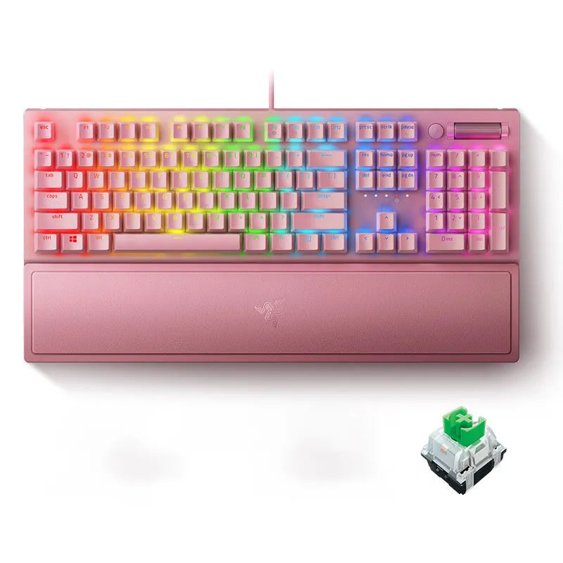 Razer Black Widow V3 black mechanical keyboard with 104 keys, wired USB cable, and backlight