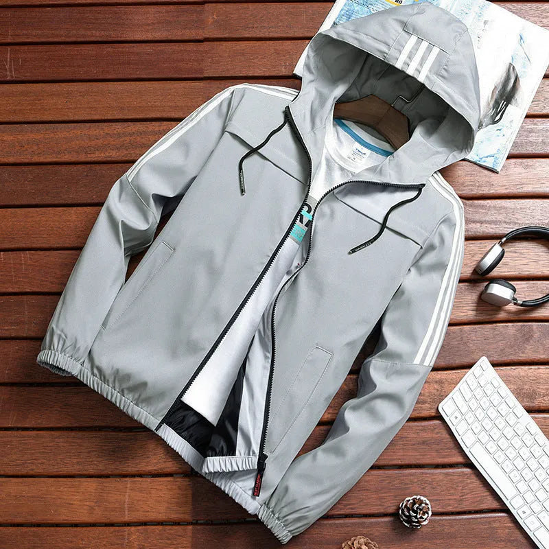 Men's Korean style baseball uniform jacket in army green, long sleeves, straight hem, multi-pocket design
