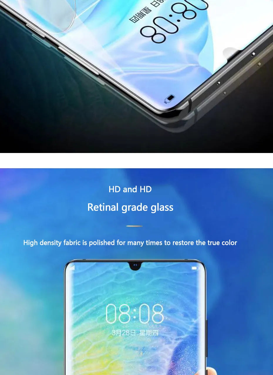 Three hydrogel screen protector films for Huawei and Honor smartphones on backing cards
