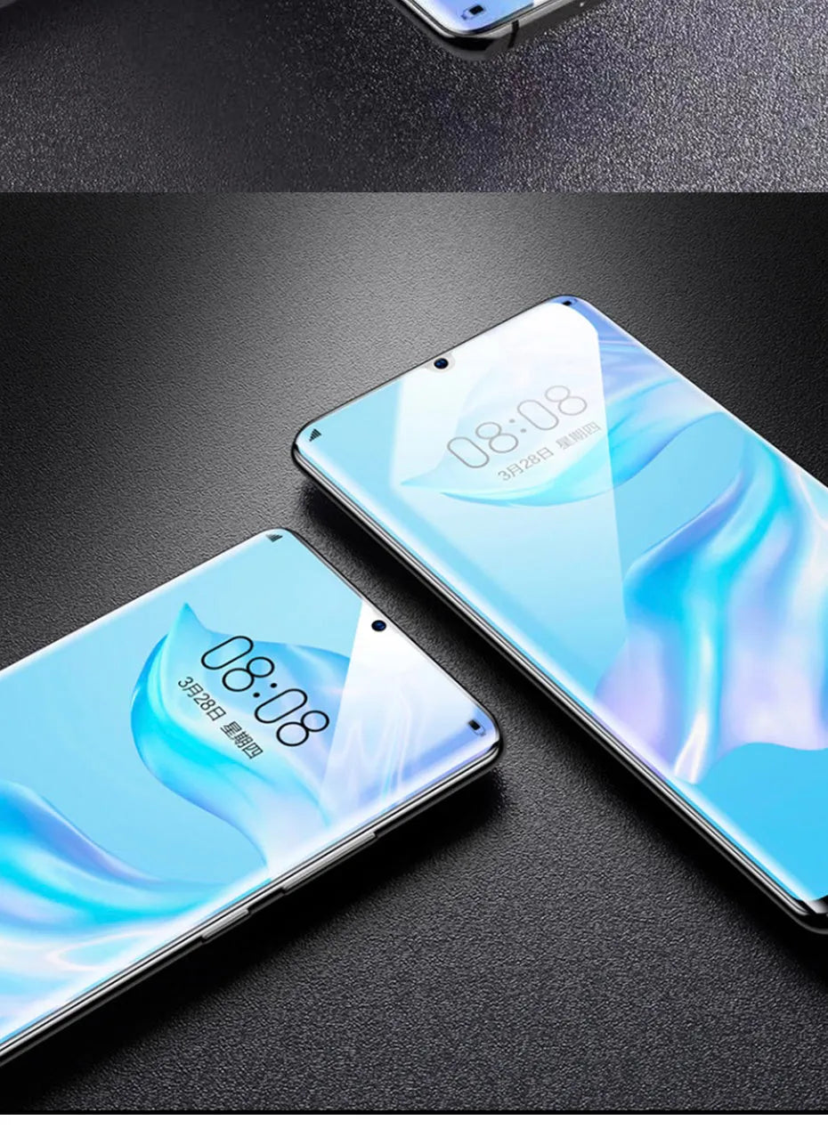 Three hydrogel screen protector films for Huawei and Honor smartphones on backing cards