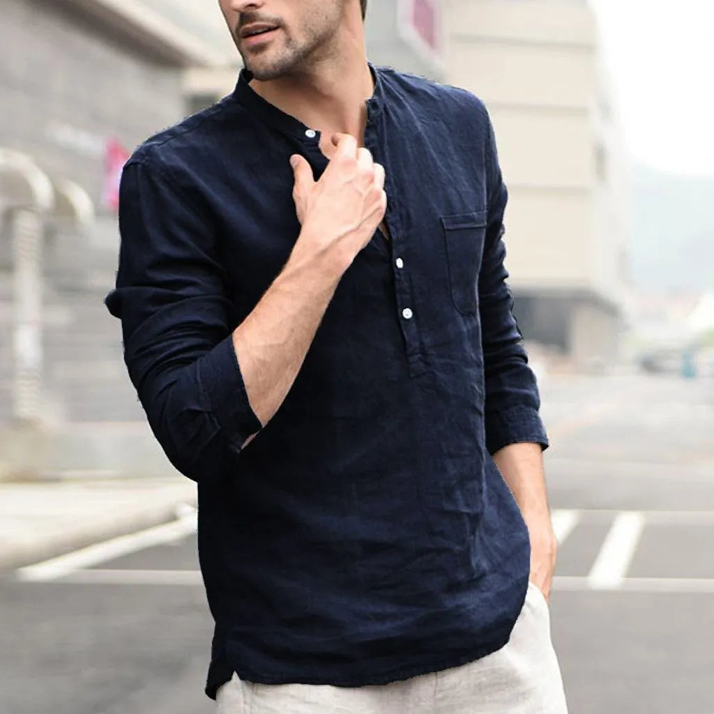 Men's short sleeve slim fit shirt with turn-down plaid collar, available in khaki, navy blue, or white.