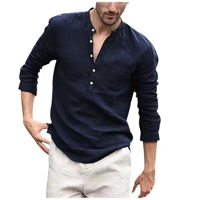 Men's short sleeve slim fit shirt with turn-down plaid collar, available in khaki, navy blue, or white.