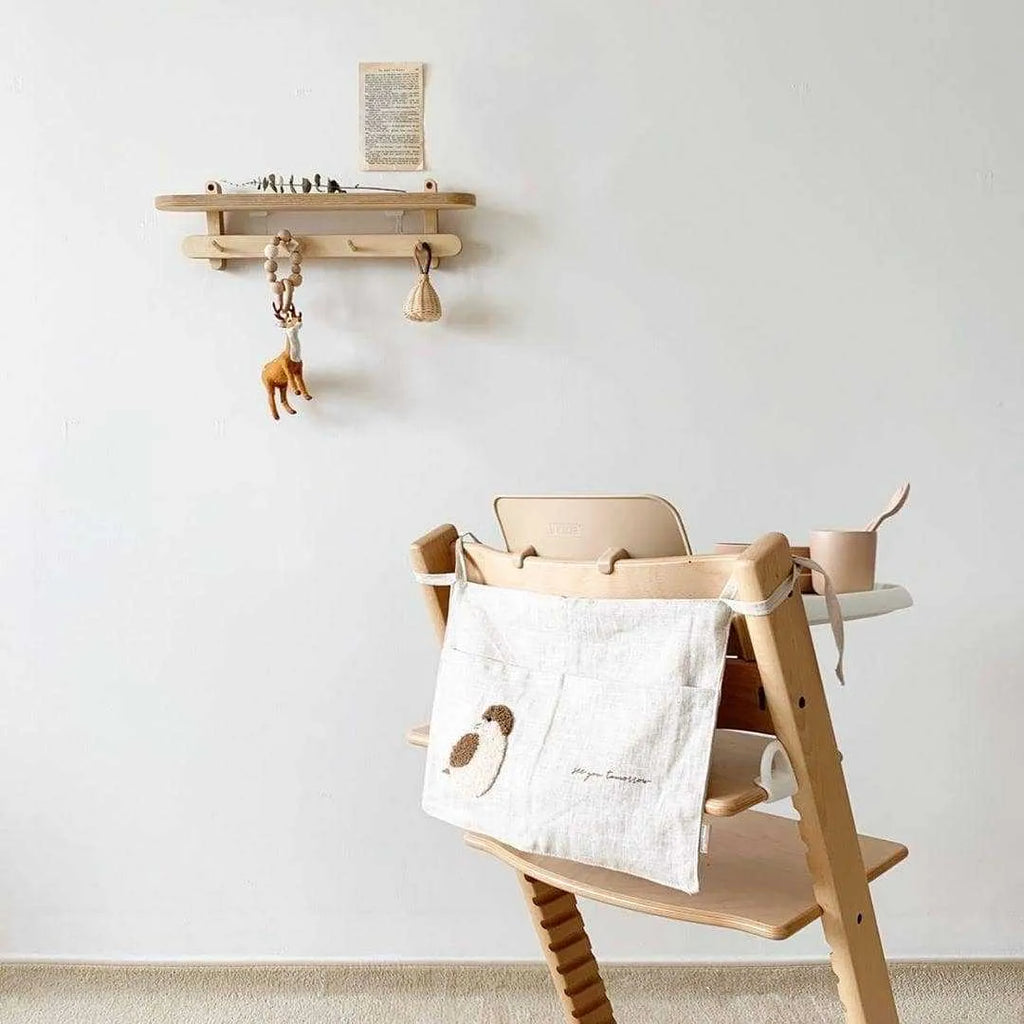 Khaki cotton linen hanging storage bag with single pocket design for bedside organisation