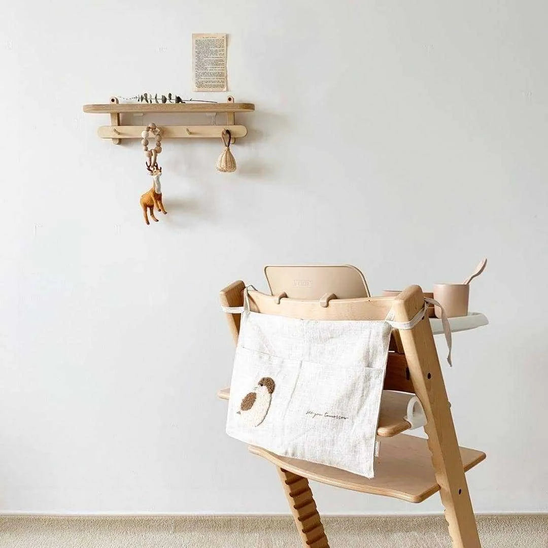 Khaki cotton linen hanging storage bag with single pocket design for bedside organisation