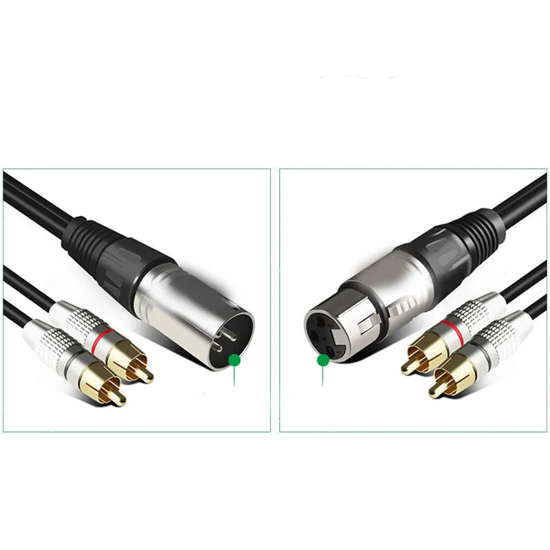 Canon XLR male to dual RCA lotus audio cable with PVC sheath, 3.5mm diameter