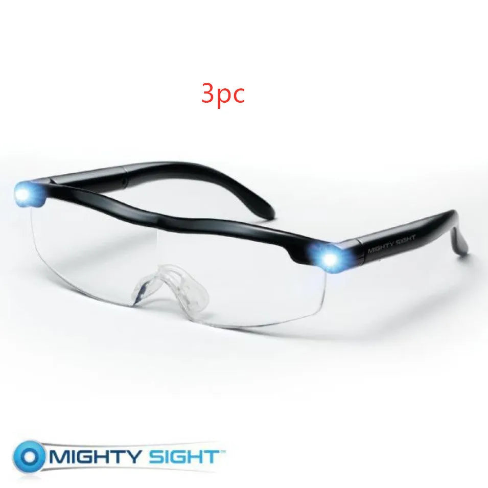 Transparent black USB LED reading glasses with ABS frame and integrated light for low-light reading