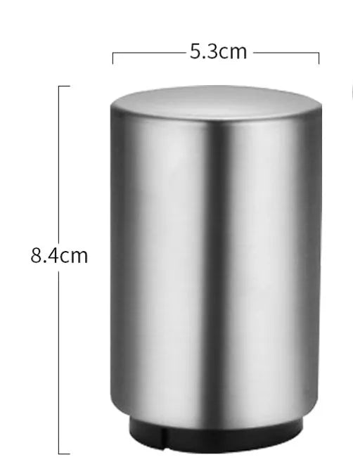 Stainless steel automatic bottle opener showing one-handed operation on beer bottle