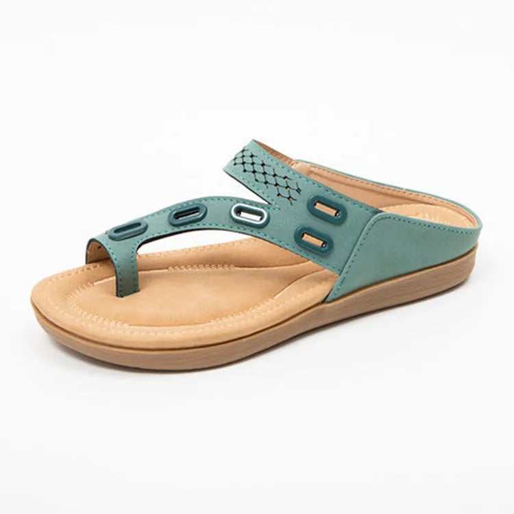 Women's summer slippers in green with artificial PU upper and rubber sole