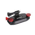 Blue plastic quick-release buckle for mounting sports cameras on shoulder straps