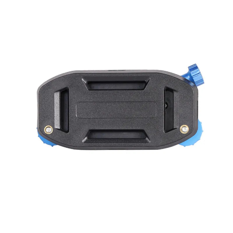 Blue plastic quick-release buckle for mounting sports cameras on shoulder straps