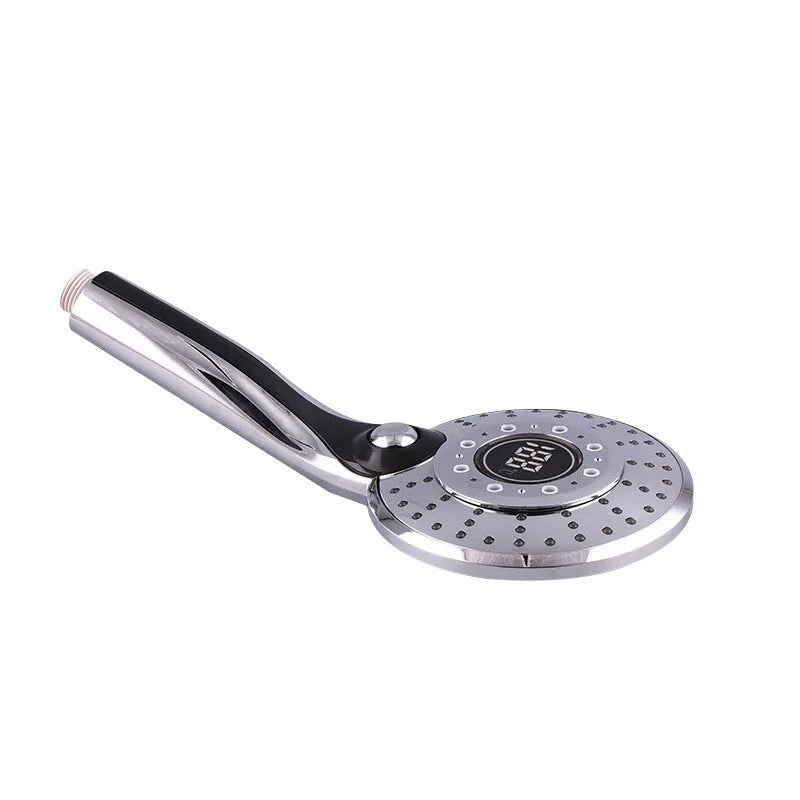 Chrome LED shower head with temperature sensor three spray modes handheld bathroom nozzle