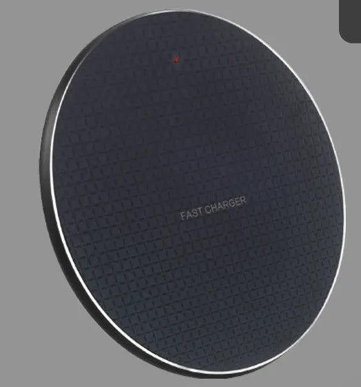 Round aluminium wireless charging pad with LED indicator in black or grey colour