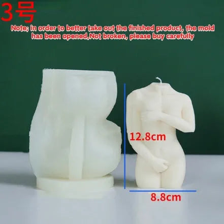 Silica gel Shy Female Body candle mould shown in three style variations for craft and baking