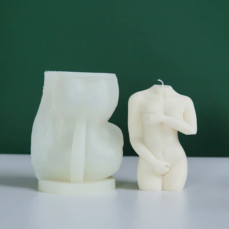 Silica gel Shy Female Body candle mould shown in three style variations for craft and baking