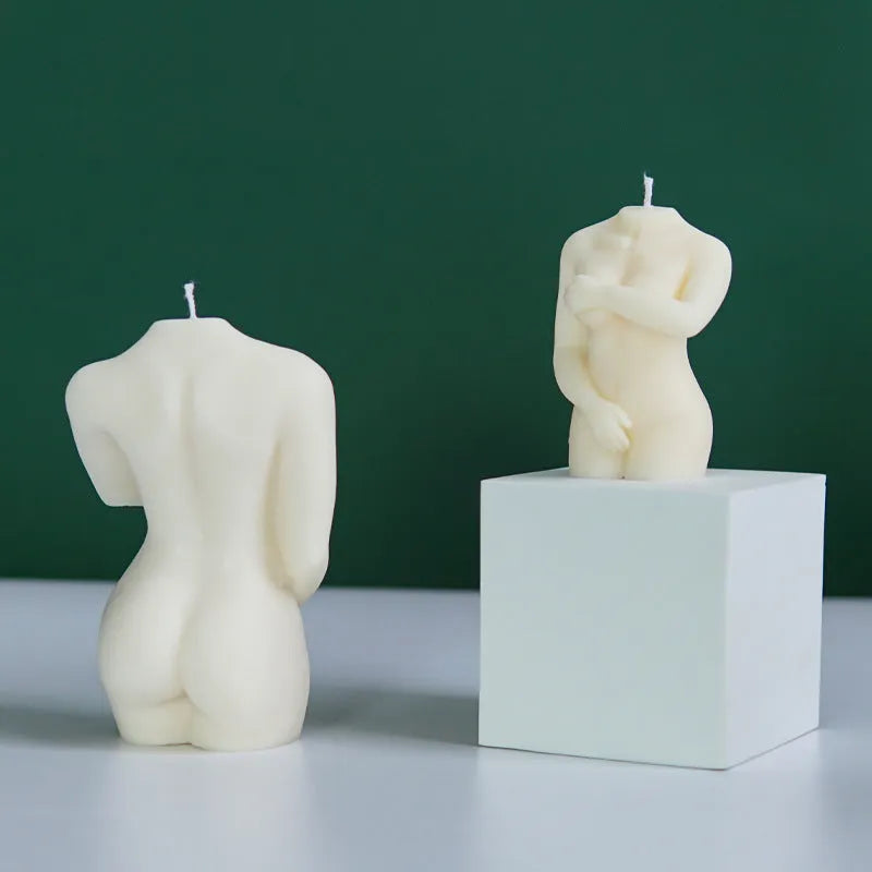 Silica gel Shy Female Body candle mould shown in three style variations for craft and baking