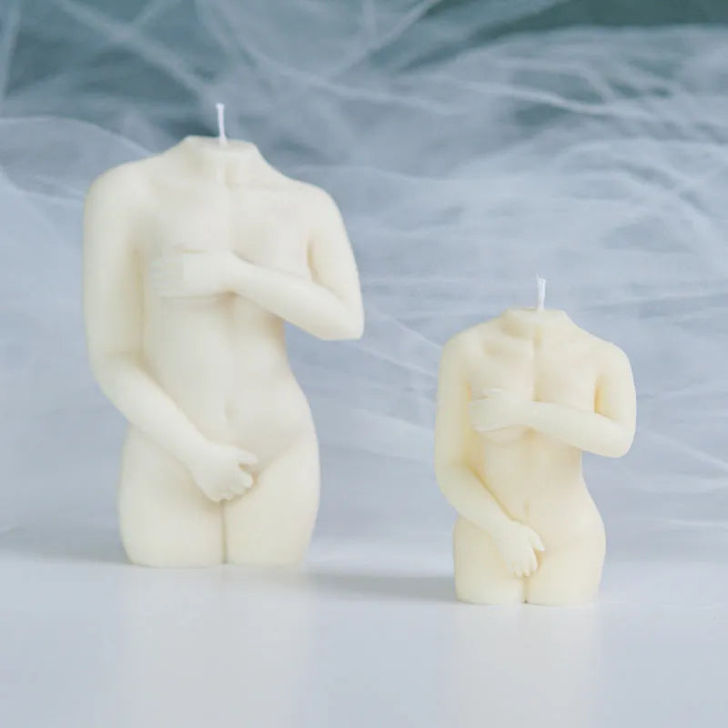Silica gel Shy Female Body candle mould shown in three style variations for craft and baking